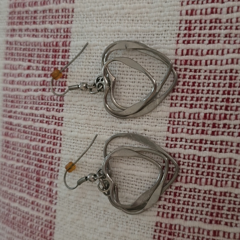 Heart Dangle Earrings - Silver-Colored - Euc - image 1